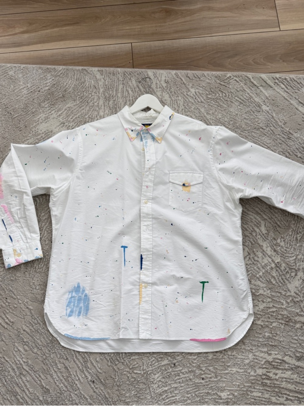 Ralph Lauren White Button-Down Shirt with Multicolor Paint Detail